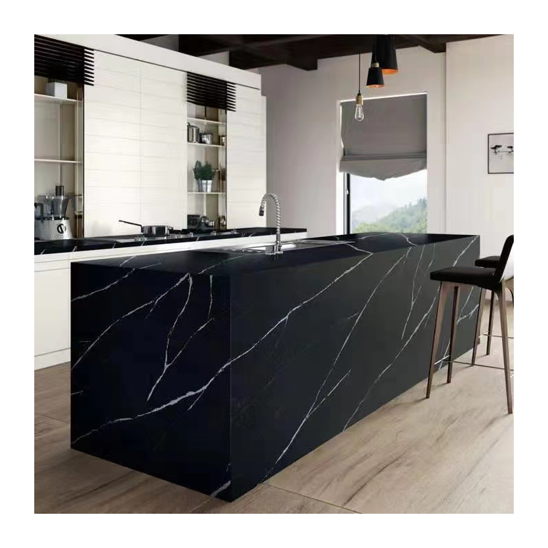 La grande tache noire de dalle de Corian Calacatta résistent à la feuille de marbre extérieure solide pour le coffret de cuisine