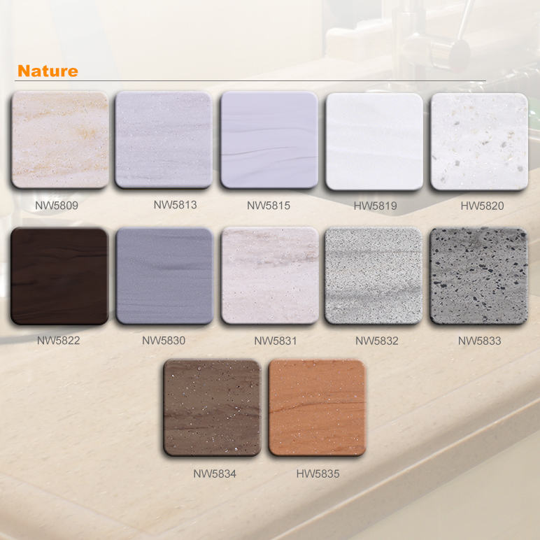 Feuilles acryliques de type pierre artificielle à surface solide pour les comptoirs de cuisine, les murs, les vanités de salle de bain et plus encore